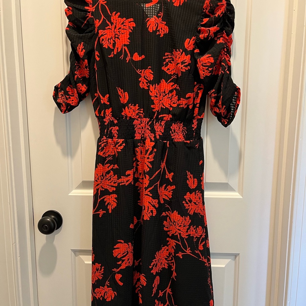 Floral Black and Red Dress